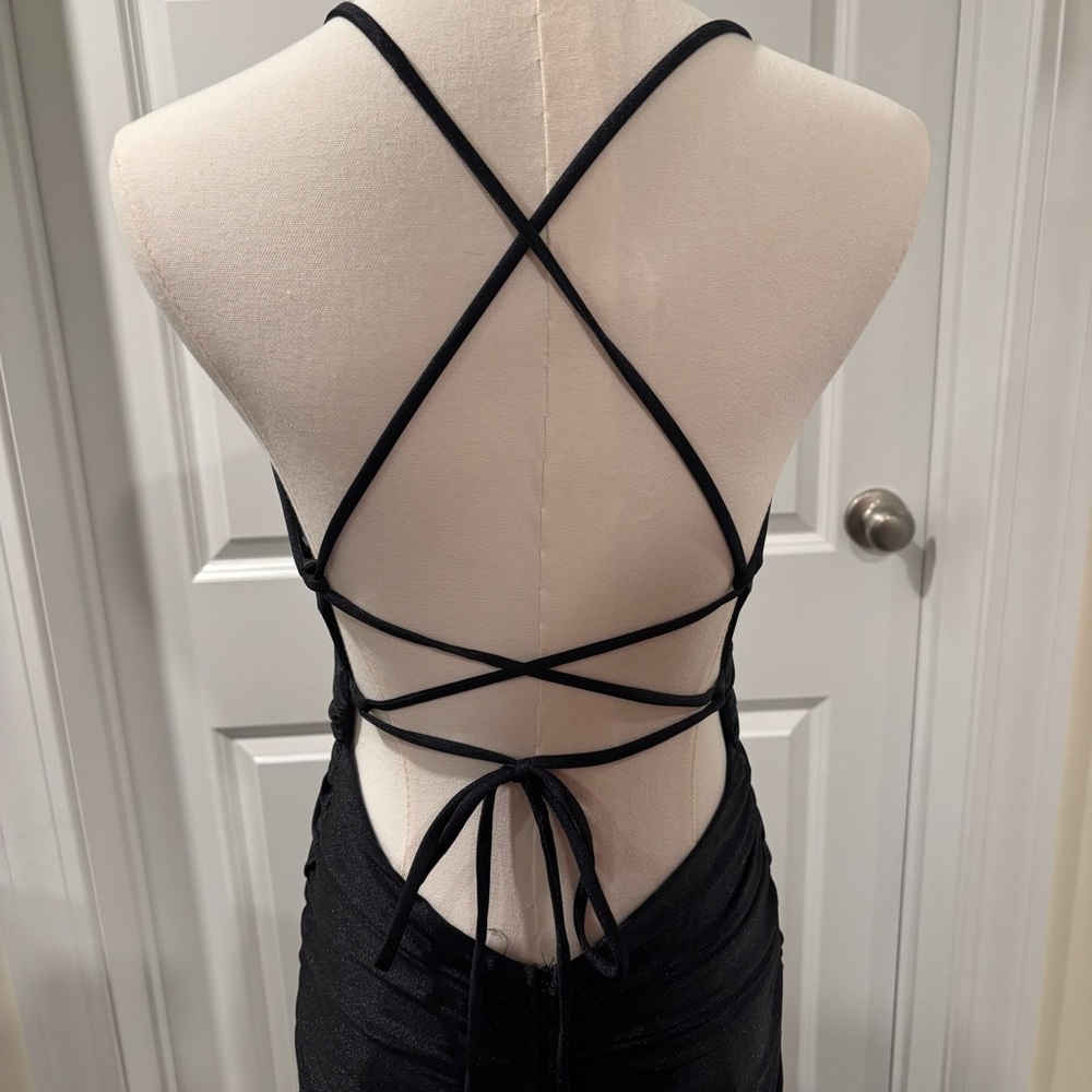 La Scala Black Lace Up Mermaid Dress With Waist Ruching Black Womens U.S. Medium - Picture 4 of 8